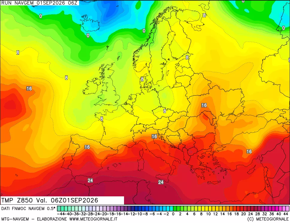 mappa Temperatura a 850 hPa