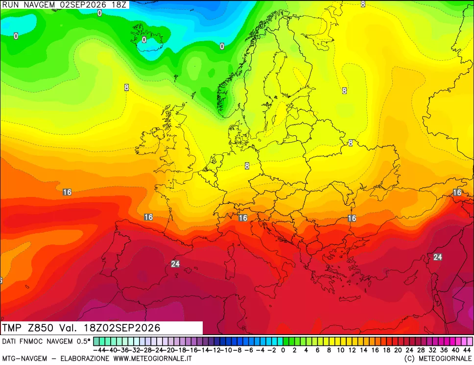 mappa Temperatura a 850 hPa