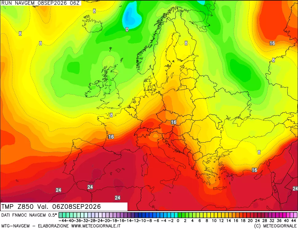 mappa Temperatura a 850 hPa