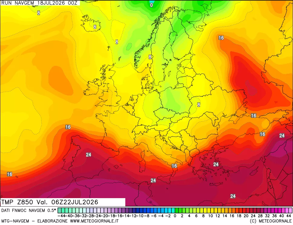 mappa Temperatura a 850 hPa