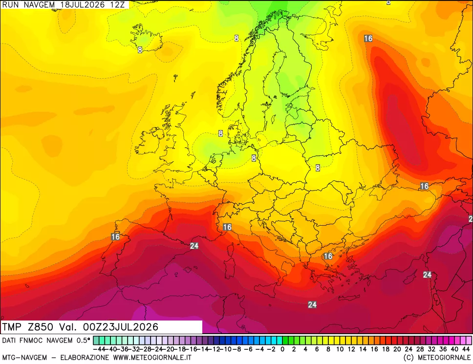 mappa Temperatura a 850 hPa