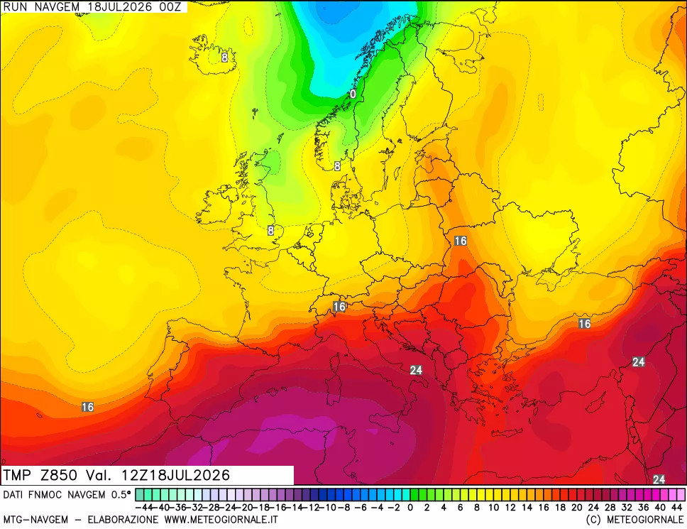 mappa Temperatura a 850 hPa