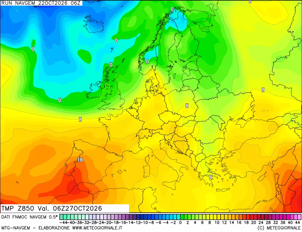 mappa Temperatura a 850 hPa