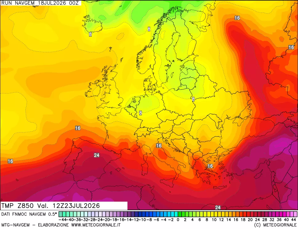 mappa Temperatura a 850 hPa
