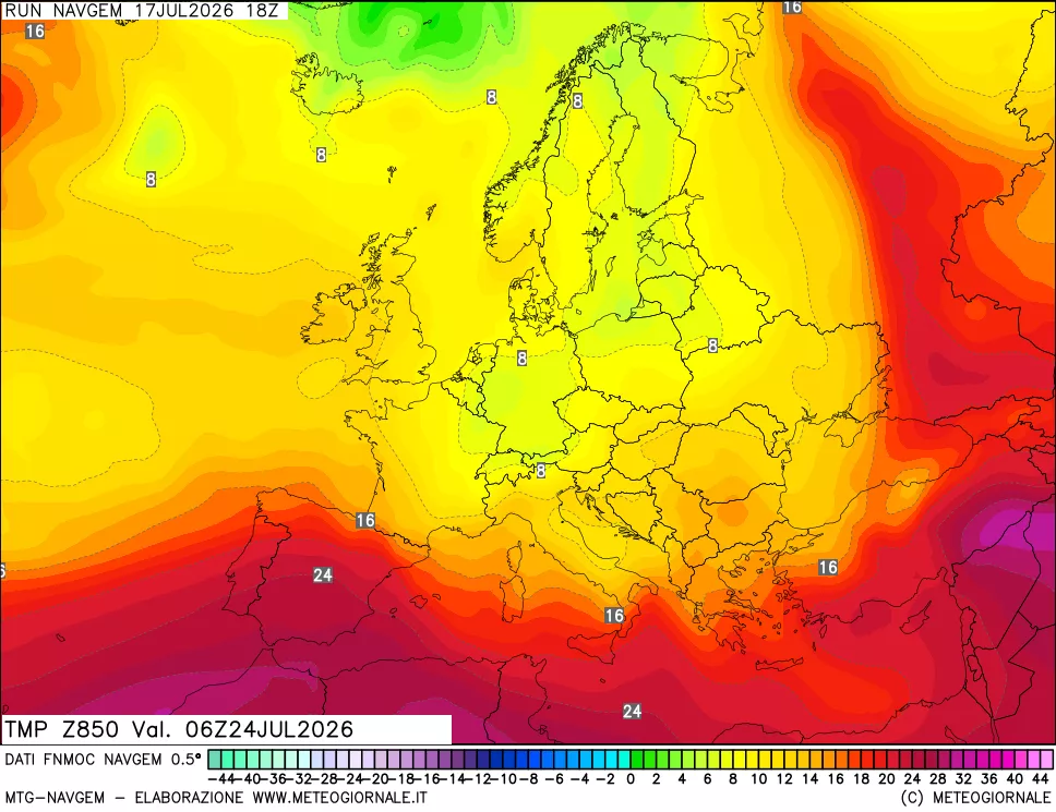 mappa Temperatura a 850 hPa