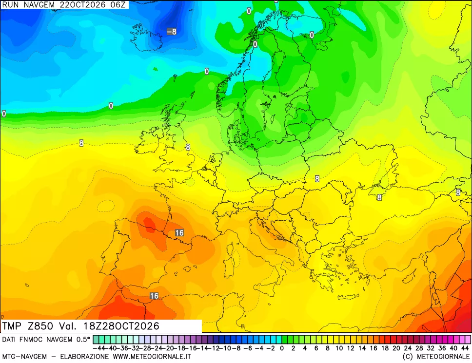 mappa Temperatura a 850 hPa