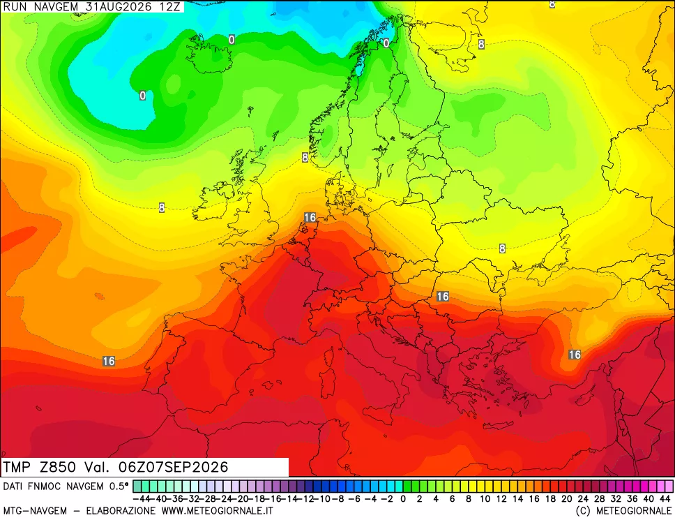 mappa Temperatura a 850 hPa