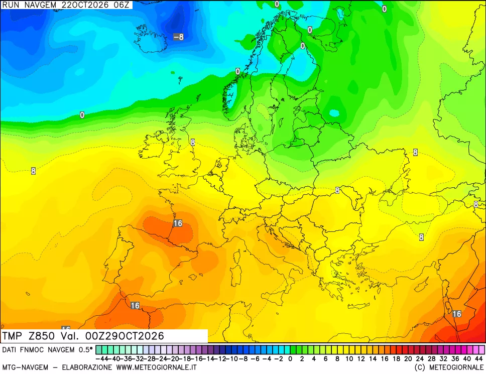 mappa Temperatura a 850 hPa
