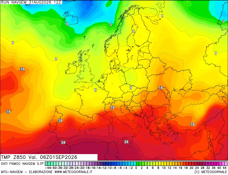 mappa Temperatura a 850 hPa