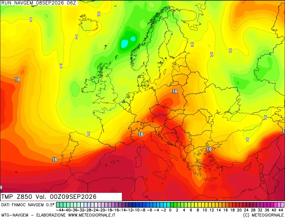 mappa Temperatura a 850 hPa