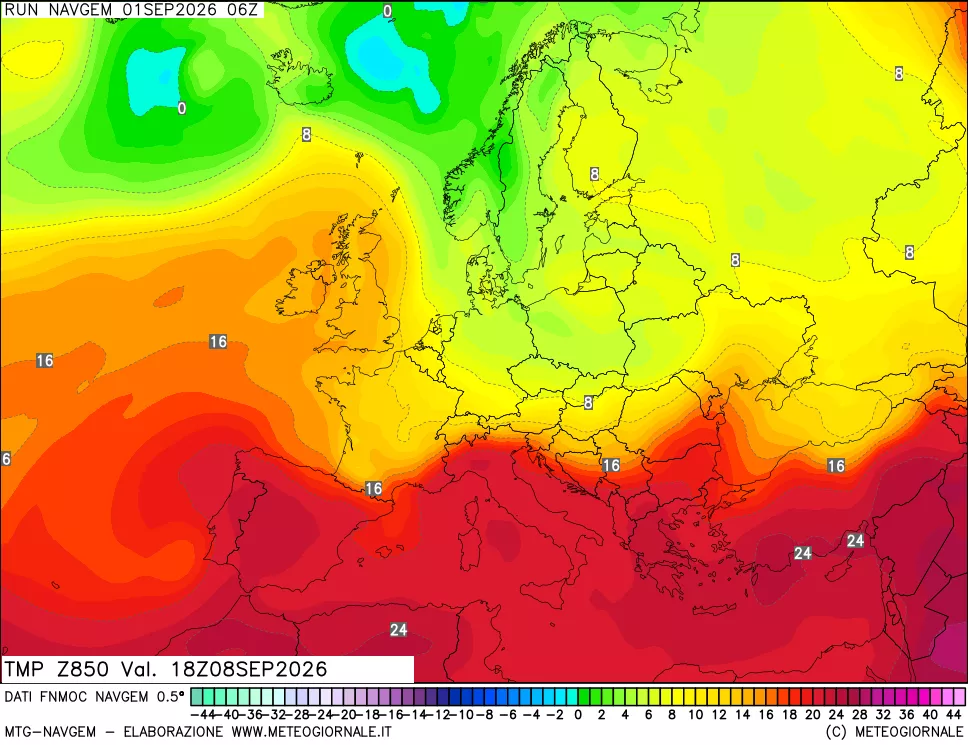 mappa Temperatura a 850 hPa