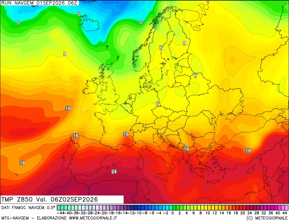 mappa Temperatura a 850 hPa