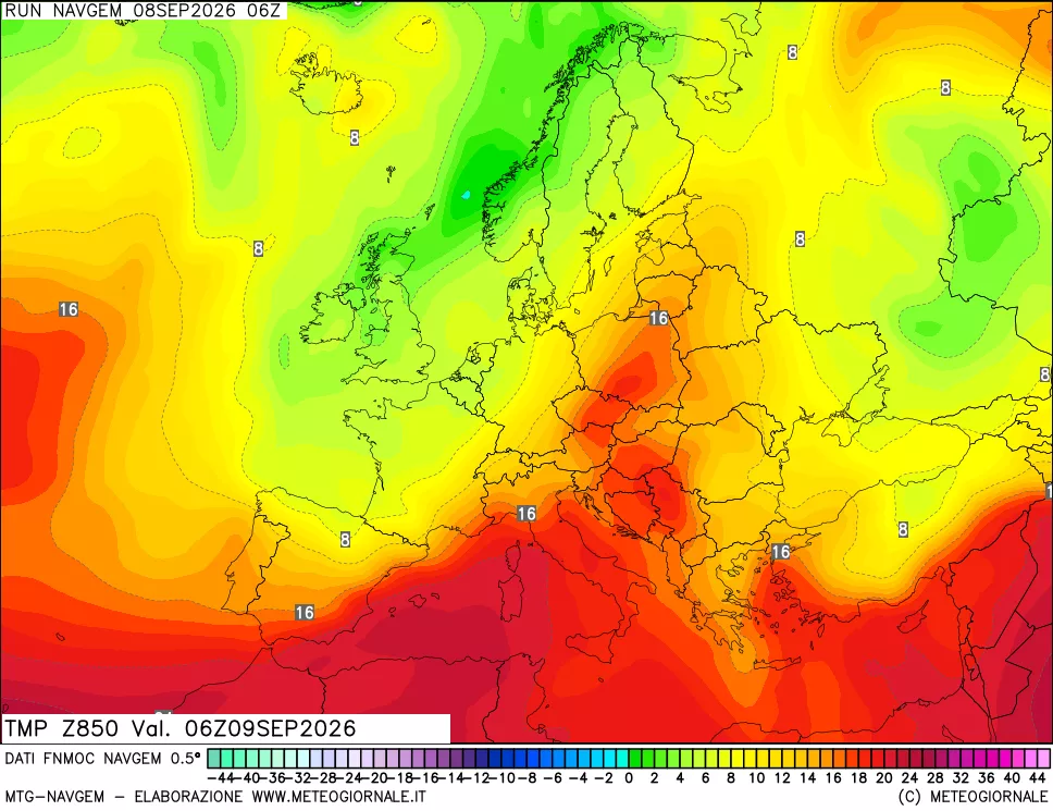 mappa Temperatura a 850 hPa