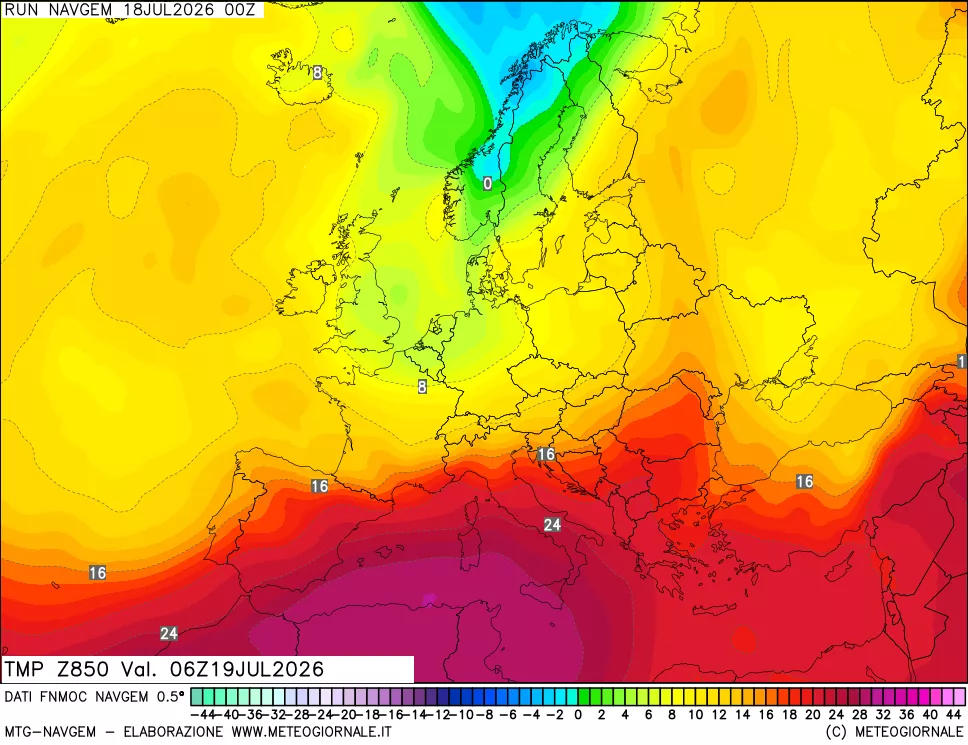 mappa Temperatura a 850 hPa