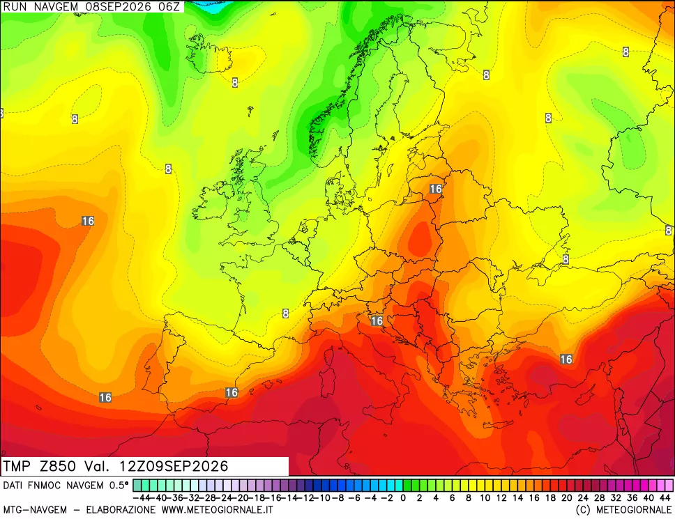 mappa Temperatura a 850 hPa