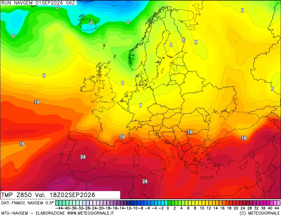 mappa Temperatura a 850 hPa
