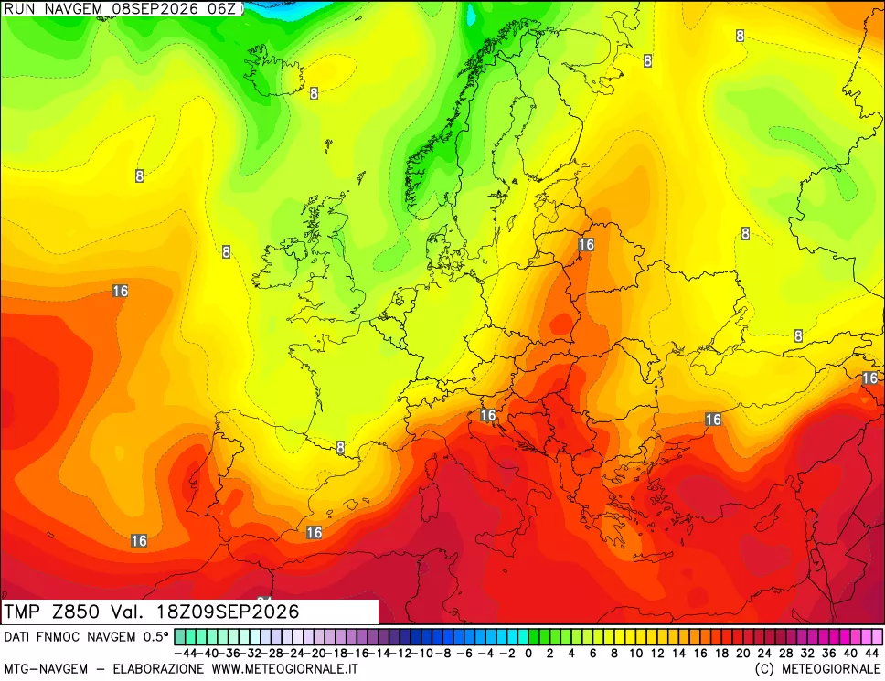 mappa Temperatura a 850 hPa