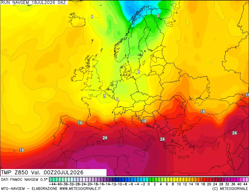 mappa Temperatura a 850 hPa