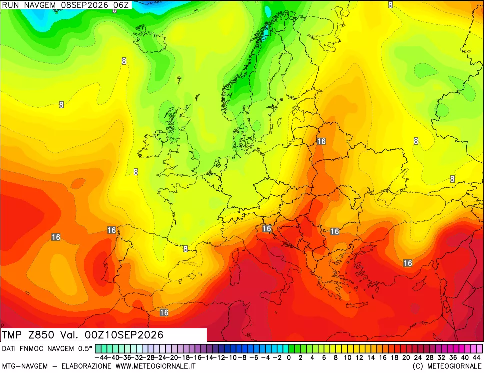 mappa Temperatura a 850 hPa