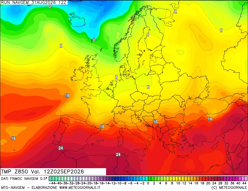 mappa Temperatura a 850 hPa