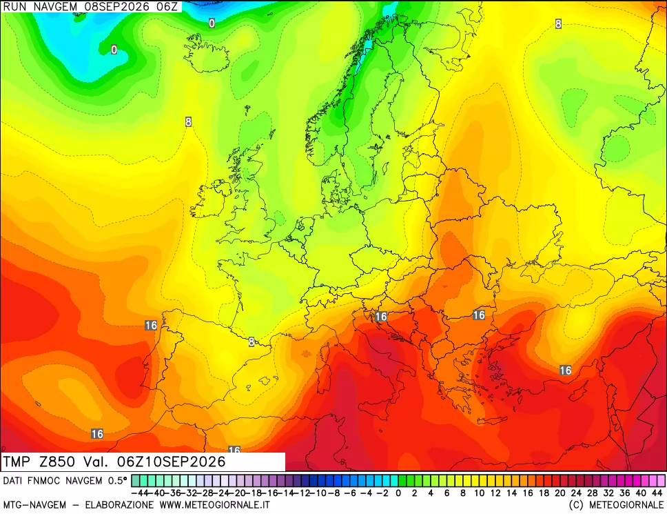 mappa Temperatura a 850 hPa