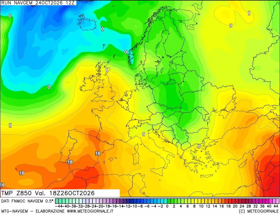 mappa Temperatura a 850 hPa