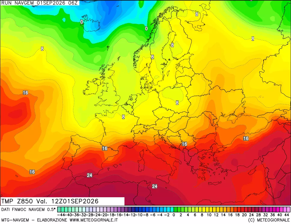 mappa Temperatura a 850 hPa