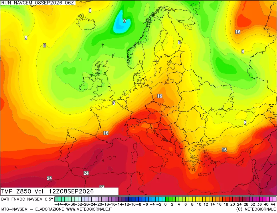 mappa Temperatura a 850 hPa