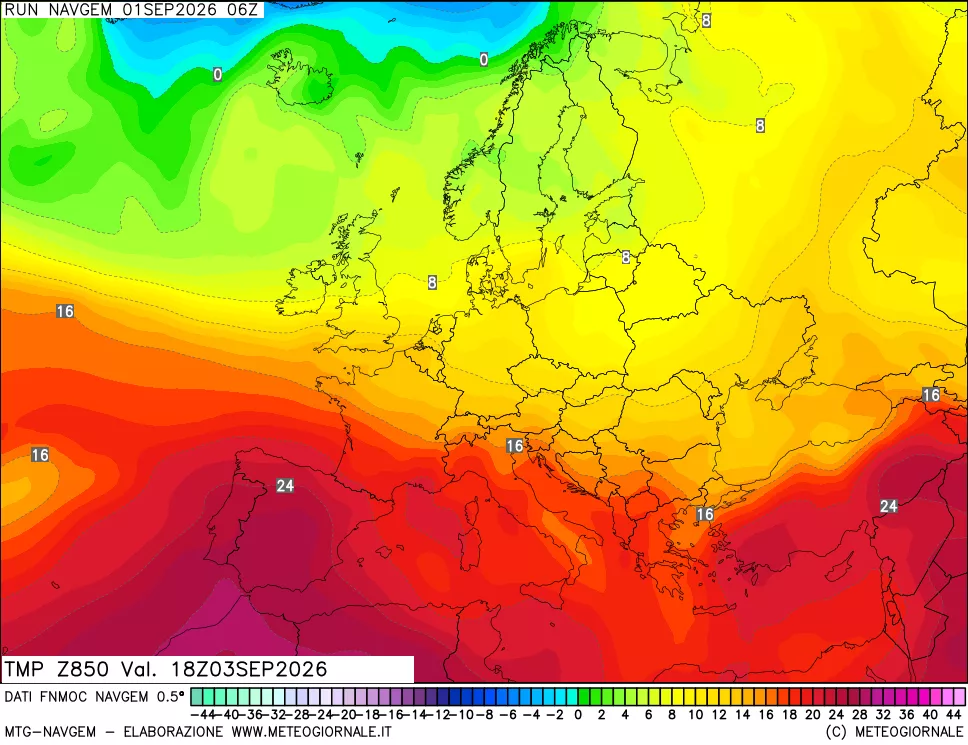 mappa Temperatura a 850 hPa