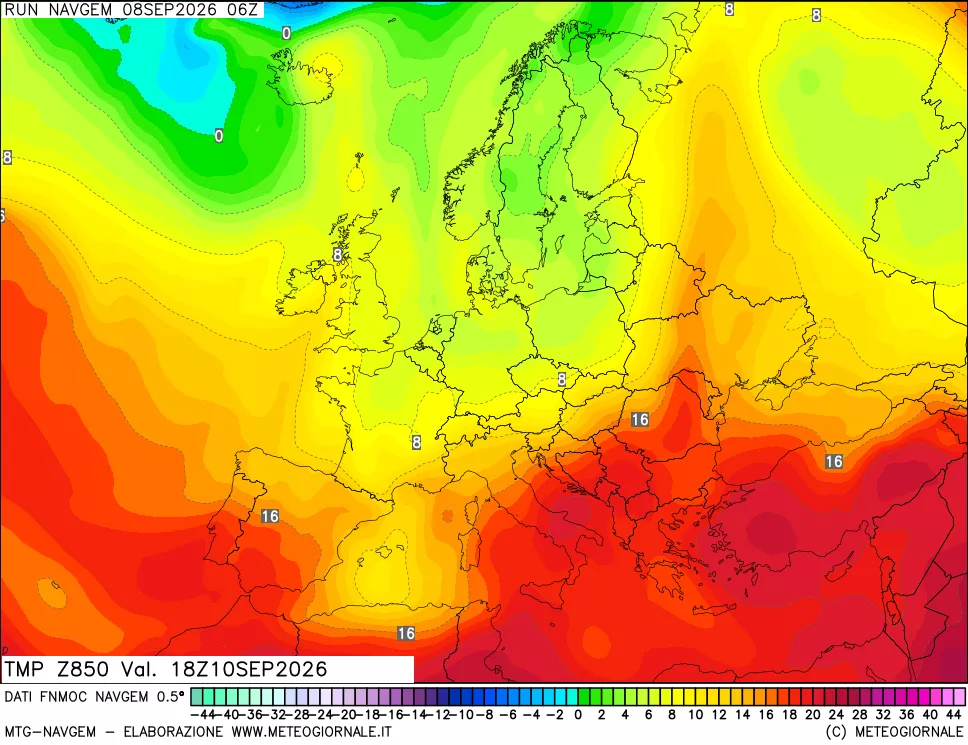 mappa Temperatura a 850 hPa