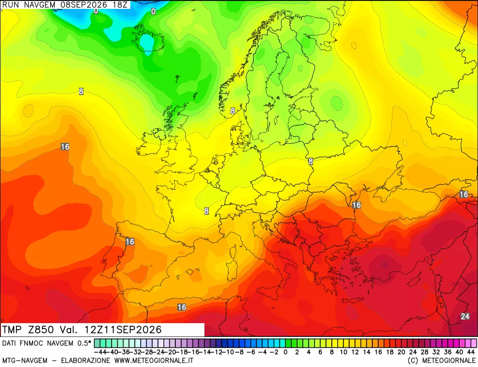mappa Temperatura a 850 hPa