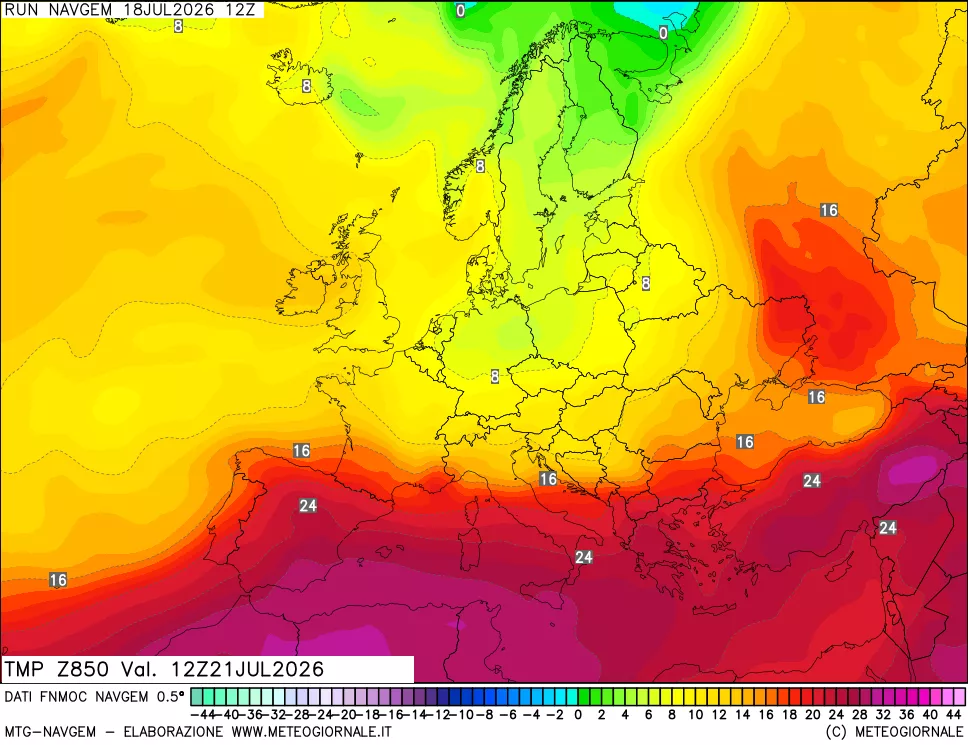 mappa Temperatura a 850 hPa