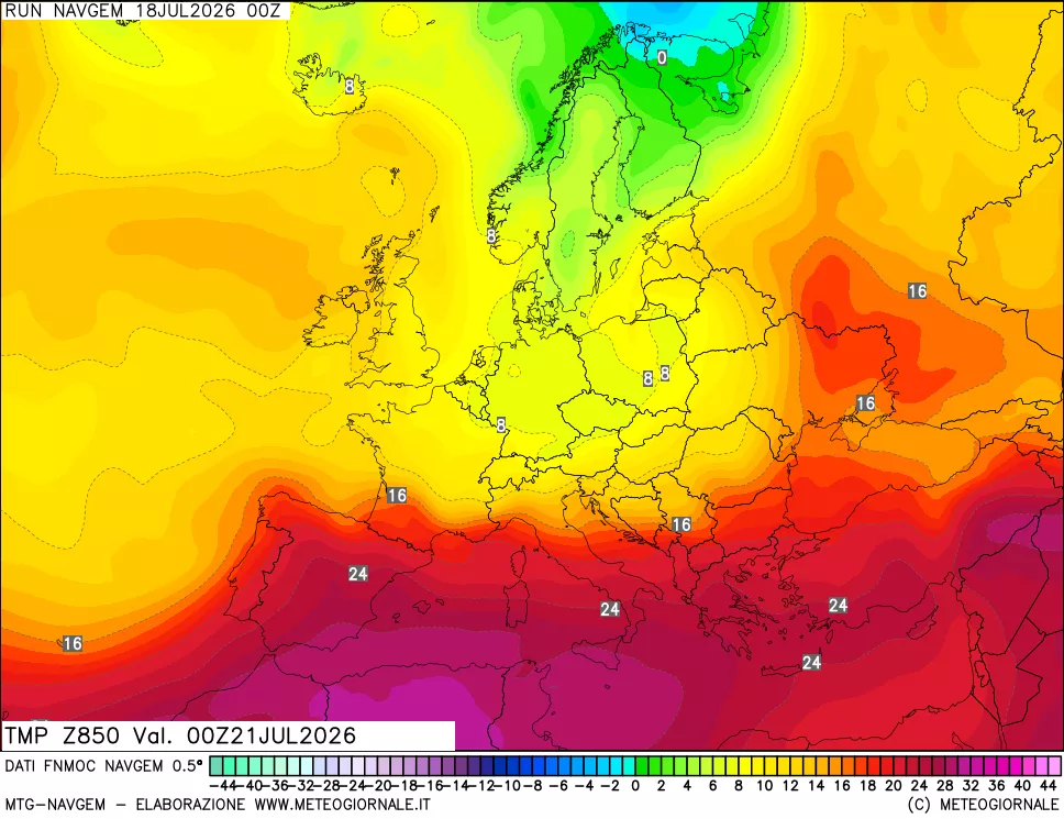 mappa Temperatura a 850 hPa
