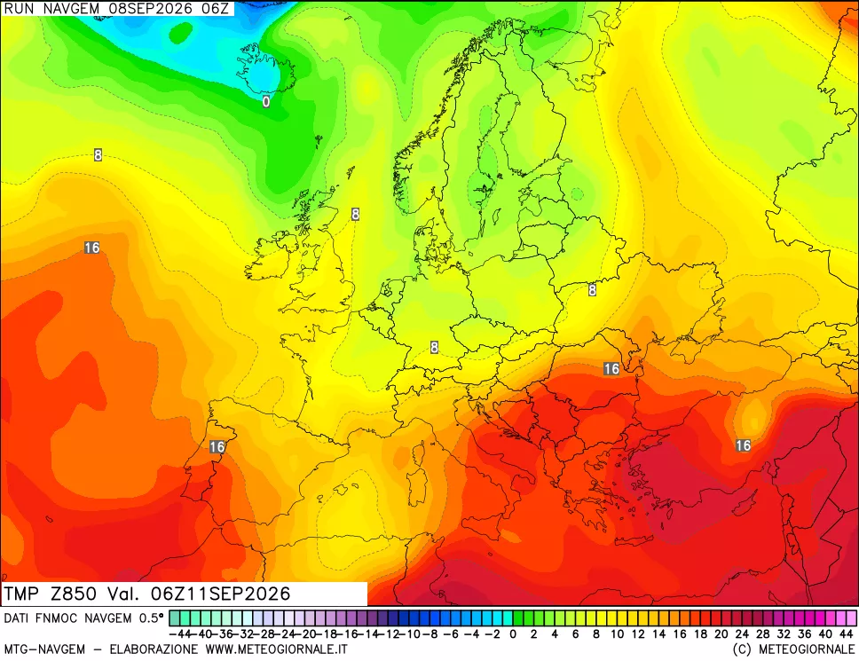 mappa Temperatura a 850 hPa