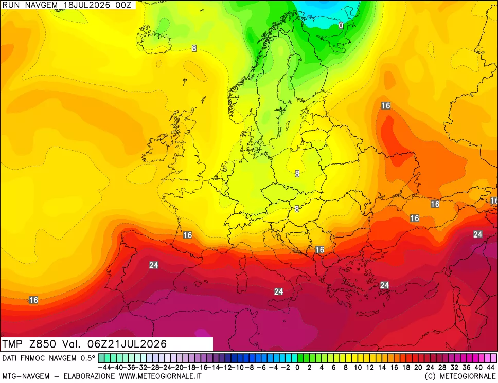 mappa Temperatura a 850 hPa
