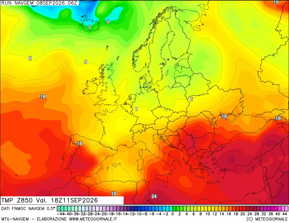mappa Temperatura a 850 hPa