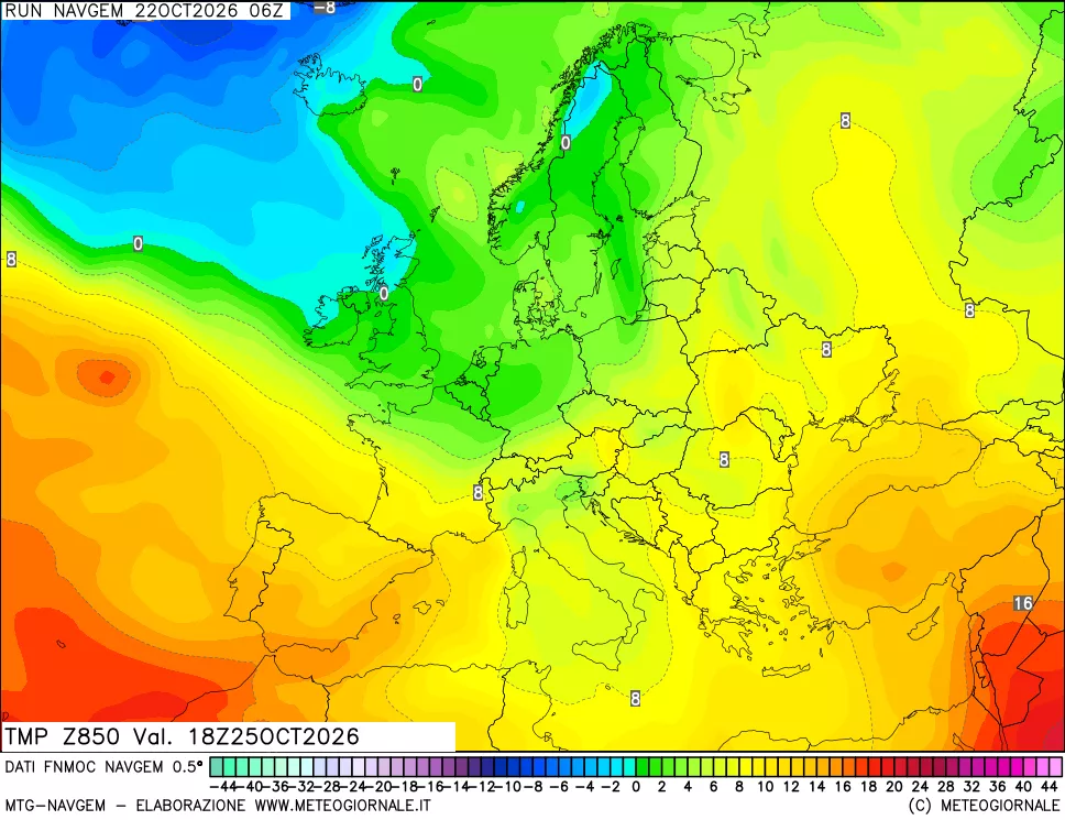 mappa Temperatura a 850 hPa