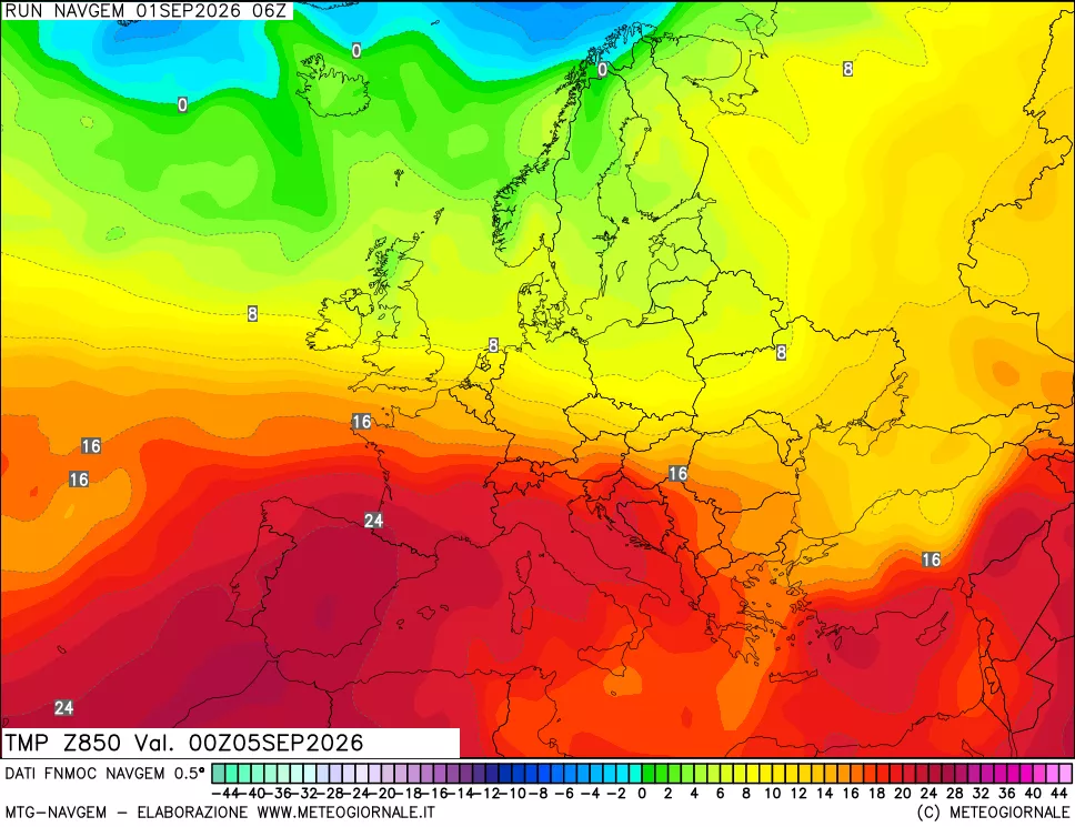 mappa Temperatura a 850 hPa