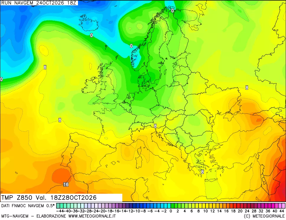 mappa Temperatura a 850 hPa