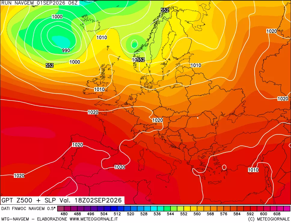 mappa Geopotenziali a 500 hPa + Pressione sul livello del mare