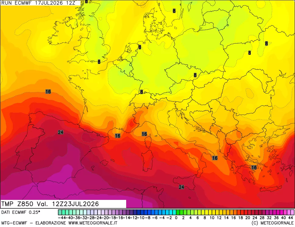 mappa Temperatura a 850 hPa