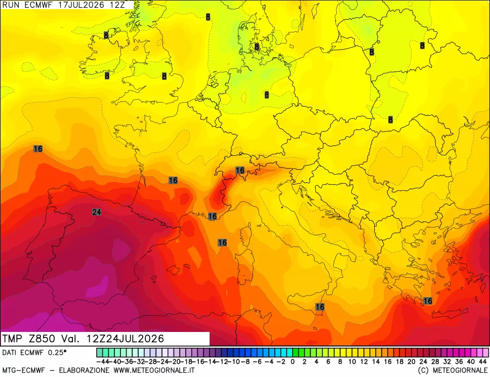 mappa Temperatura a 850 hPa