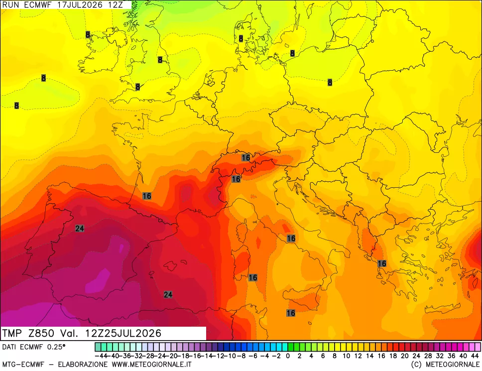mappa Temperatura a 850 hPa