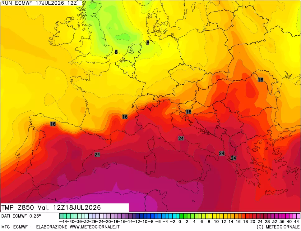mappa Temperatura a 850 hPa