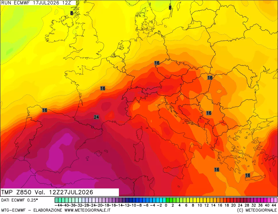 mappa Temperatura a 850 hPa