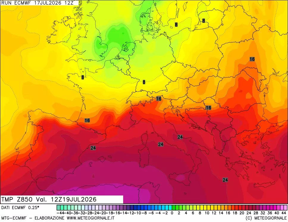 mappa Temperatura a 850 hPa