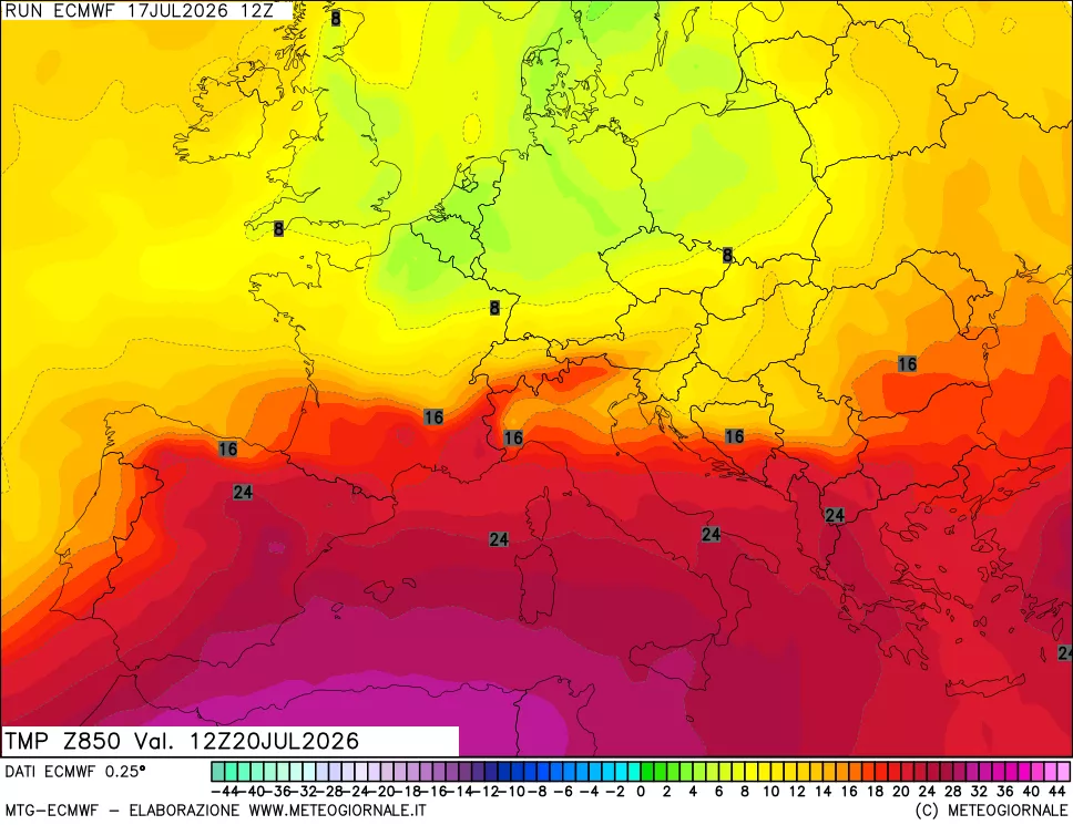 mappa Temperatura a 850 hPa
