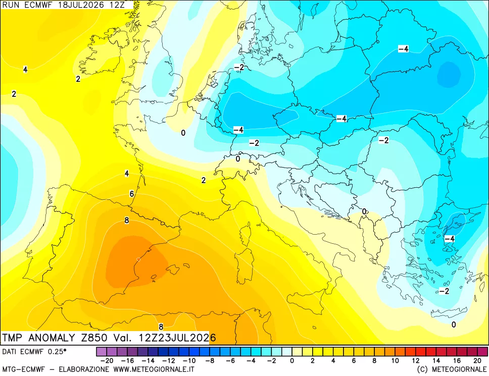 mappa 850 hPa Temp Anomaly vs Cli.No 1981-2010