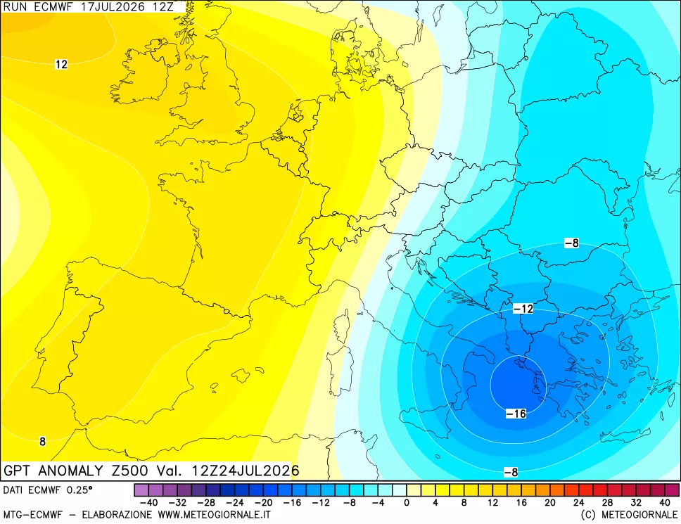 mappa 500 hPa GPT Anomaly vs Cli.No 1981-2010