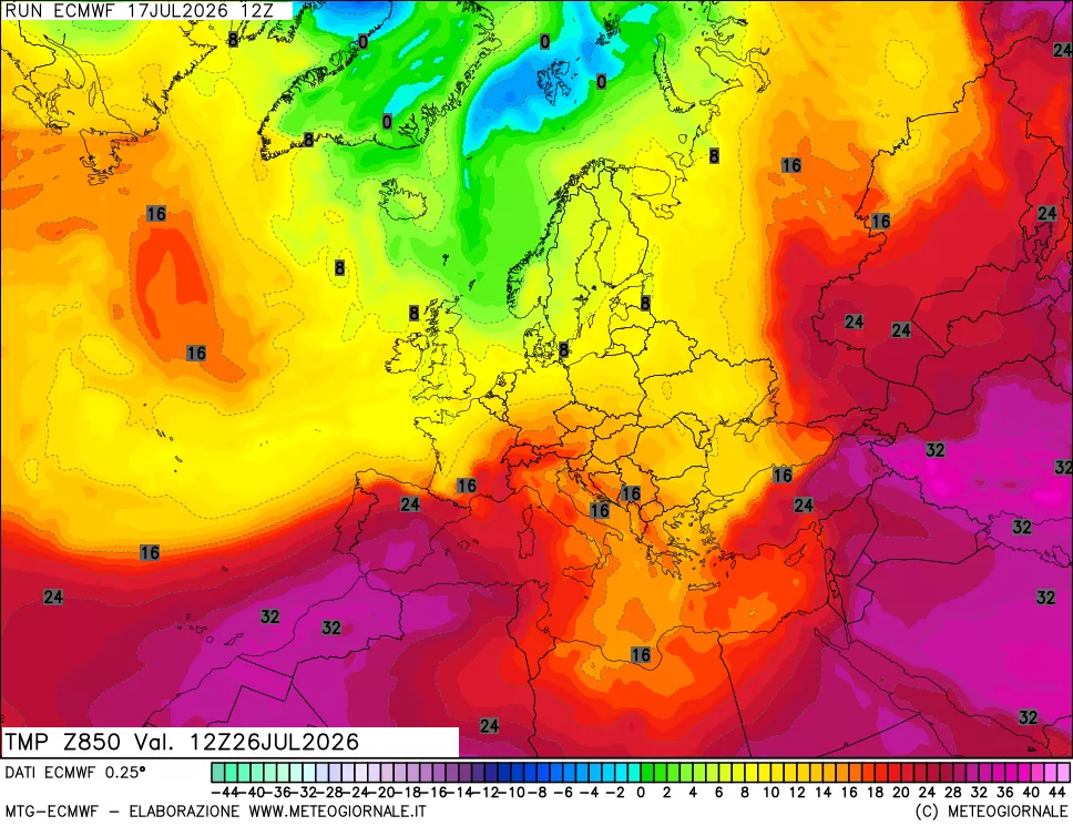 mappa Temperatura a 850 hPa